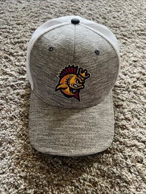 Kenosha Kingfish Gray and White Trucker Hat with Colorful Fish Logo